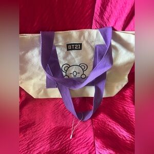 BT21 Cream Tote with Purple Straps